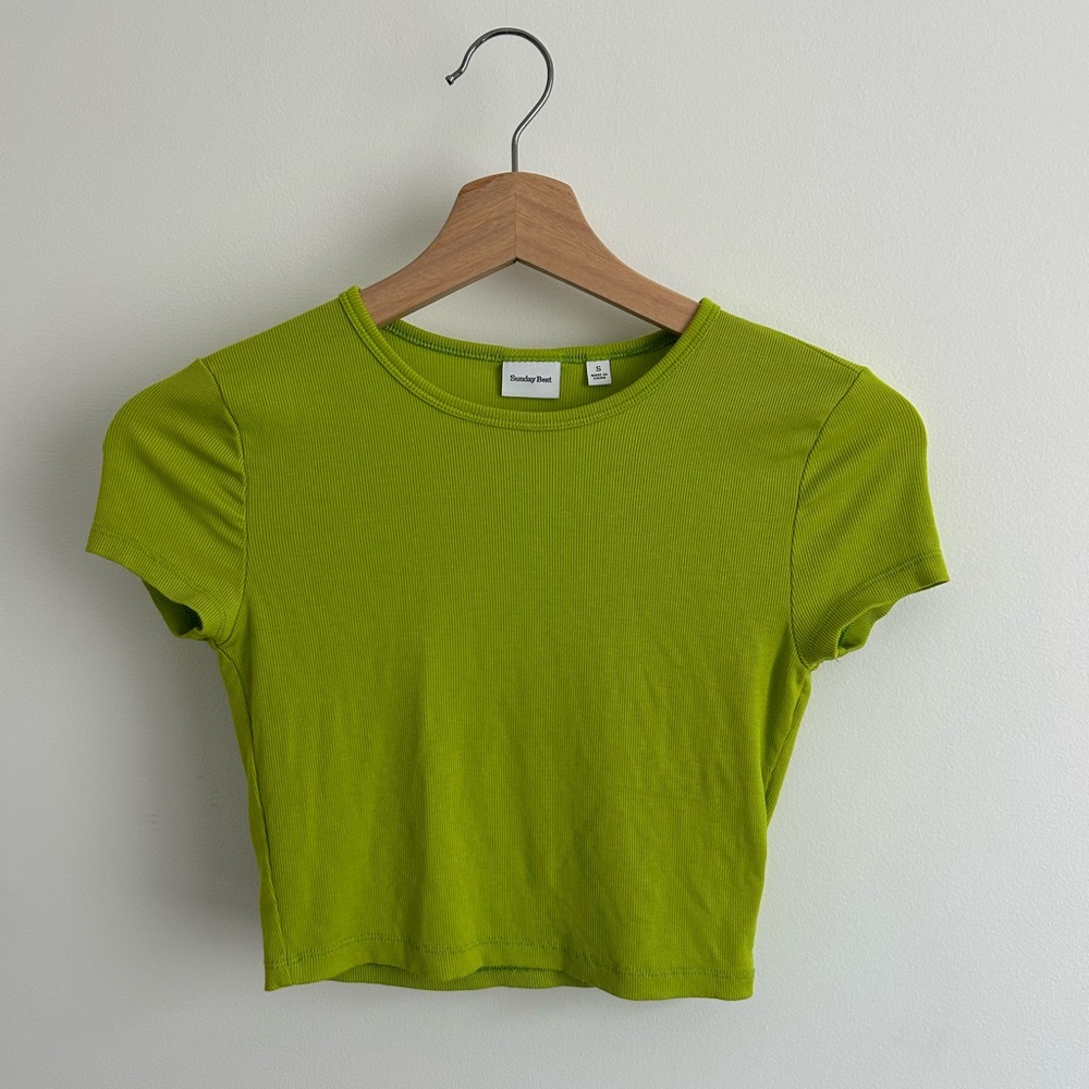 Sunday Best Lime Green Ribbed Short-Sleeve Crop Top